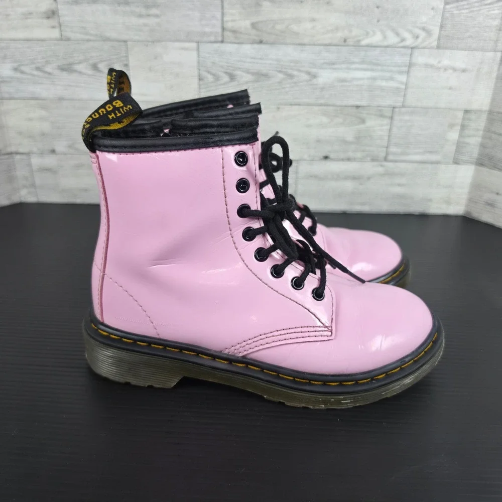 Dr. Martens 1460 J Pink Patent Lamper Lace Up Side Zip Boots Kids Size 13 US
